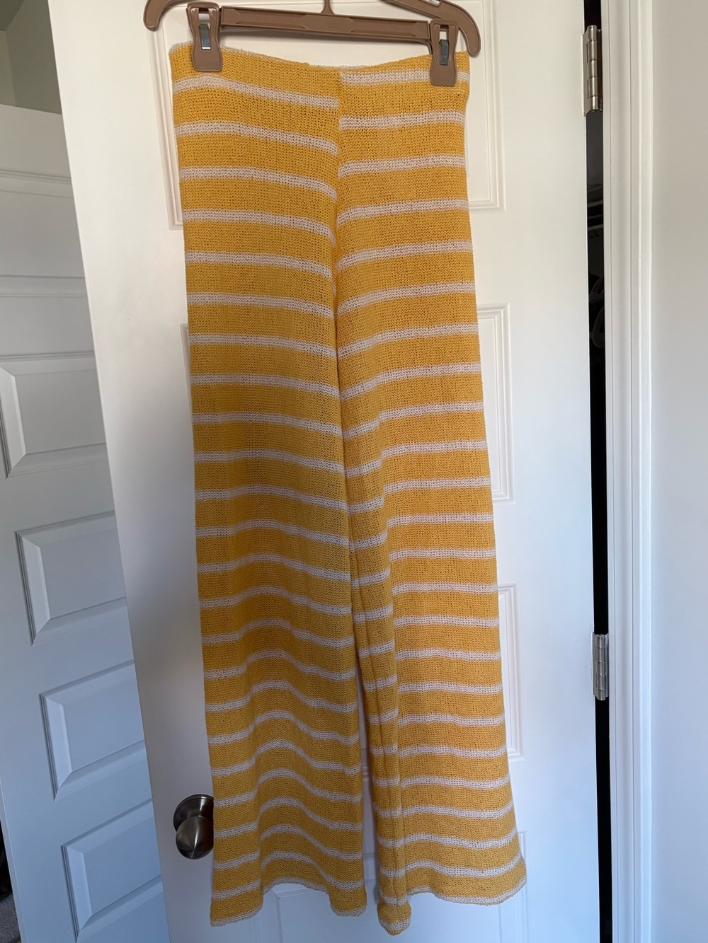 Zara Yellow and White Striped Knit Wide-Leg Kids Pants